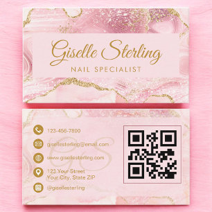 Nagel-Spezialist Blush Pink Gold Achat QR-Code Visitenkarte