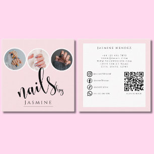 Nägel-Spezialistin 3 Foto QR Socials Blush Rosa Quadratische Visitenkarte