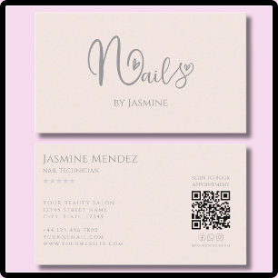 Nagel-Tech Earthy Champagner Rosa QR Social Icons Visitenkarte