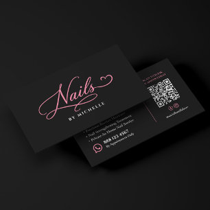 Nagel-Tech Elegant Pink Schwarz Maniküre Visitenkarte