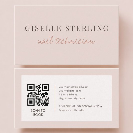 Nagel-Techniker QR-Code Blush Pink Visitenkarte