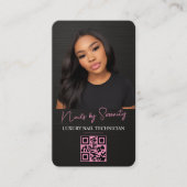 Nagel-Techniker QR-Code Metallic Schwarz Rosa Visitenkarte (Vorderseite)