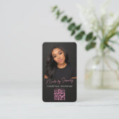 Nagel-Techniker QR-Code Metallic Schwarz Rosa Visitenkarte (Stehend Vorderseite)