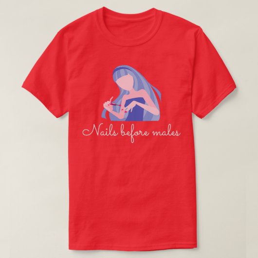 Nägel vor männlichen Nageltechniker Maniküre T-Shirt (Design vorne)