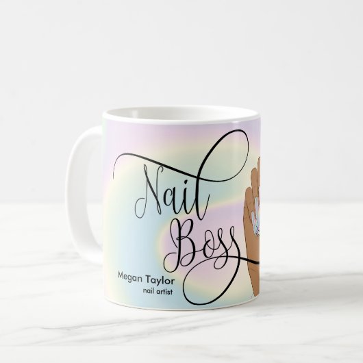 Nagelbüchse, Nageltechniker, lange Nägel, Holograp Kaffeetasse (Vorderseite Links)