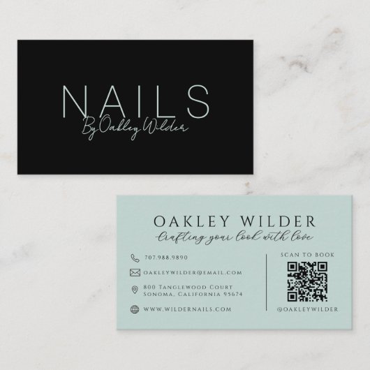 Nageldesignerin Blau QR-Code Visitenkarte (Vorne/Hinten)