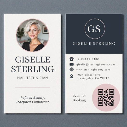 Nageldesignerin Blush & Navy Foto QR Code  Visitenkarte