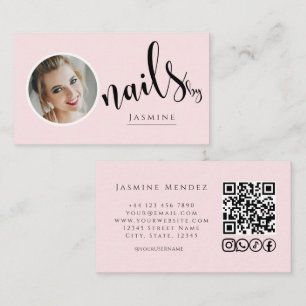 Nageldesignerin Blush Pink Foto QR-Code Social Ico Visitenkarte
