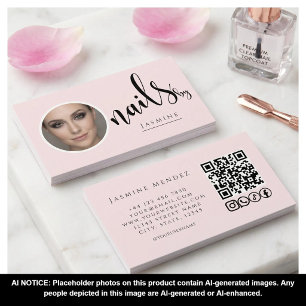 Nageldesignerin Blush Pink Foto QR-Code Social Ico Visitenkarte