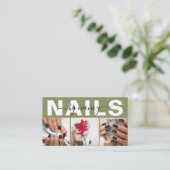 Nageldesignerin Olivgrün 3-Foto-Raster-QR-Code Visitenkarte (Stehend Vorderseite)