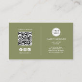 Nageldesignerin Olivgrün 3-Foto-Raster-QR-Code Visitenkarte (Rückseite)