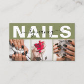 Nageldesignerin Olivgrün 3-Foto-Raster-QR-Code Visitenkarte (Vorderseite)