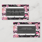 Nagelhandwerkzeuge | Monogramm und Streifen Terminkarte (Vorne/Hinten)