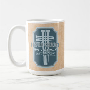 Nagelkruz auf Schild Psalm 28:7 Bibel-Design Kaffeetasse