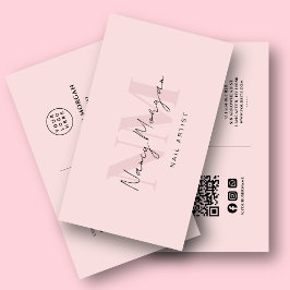 Nagelkünstler Blush Pink Monogramm QR-Code-Logo Visitenkarte