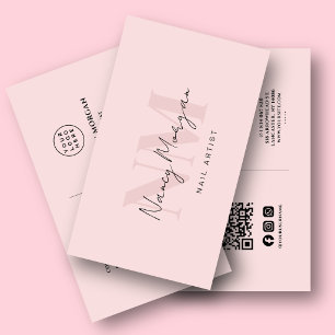 Nagelkünstler Blush Pink Monogramm QR-Code-Logo Visitenkarte