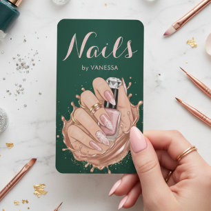 Nagelkünstler Dunkelgrün Blush Pink Maniküre Visitenkarte