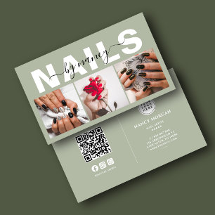 Nagelkünstler-Foto-Collage QR-Code-Logo Sage Green Visitenkarte