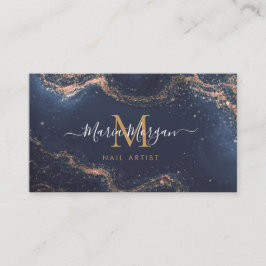 Nagelkünstler Navy Blau Achat Gold Monogramm Visitenkarte