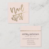 Nagelkünstler-Typografiegold erröten rosa Quadratische Visitenkarte (Vorne/Hinten)