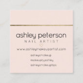 Nagelkünstler-Typografiegold erröten rosa Quadratische Visitenkarte (Rückseite)