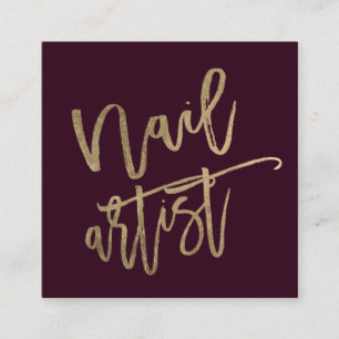 Nagelkünstler typografisch gold burgundische Typog Quadratische Visitenkarte