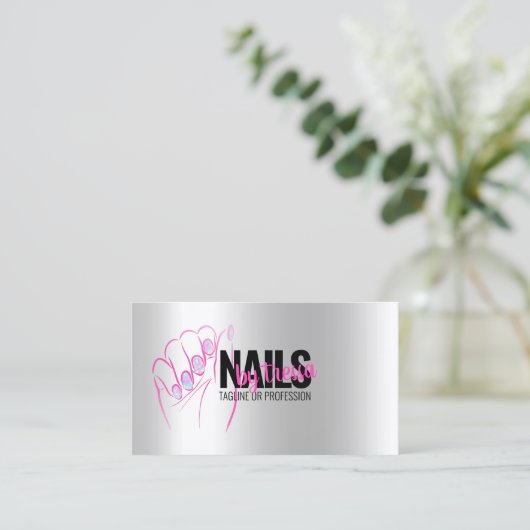 Nagellalon Platinum, Irisierend + Hot Pink Glitzer Visitenkarte (Stehend Vorderseite)