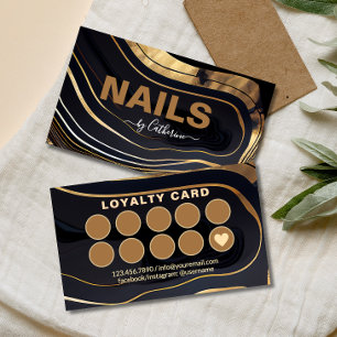 Nagelsalon aus schwarzem und goldenem Marmor Treuekarte