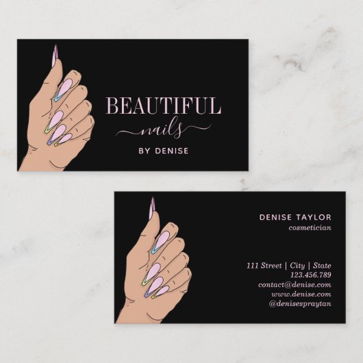 Nagelsalon-Frau Hand glitzernde Nägel Technikerin Visitenkarte (Vorne/Hinten)