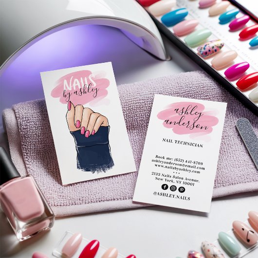 Nagelsalon gürrisch rosa angesagte Nägel Illustrat Visitenkarte