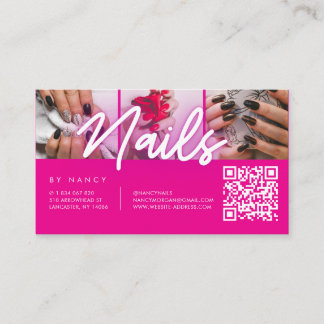 Nagelsalon Hot Pink Neon-Fotocollage QR-Code Visitenkarte