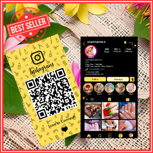 Nagelsalon Instagram Gelber QR-Code Visitenkarte