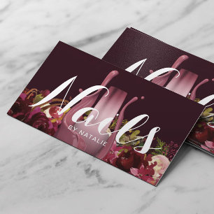 Nagelsalon-Poliererin Maniküre Burgunder Floral Visitenkarte