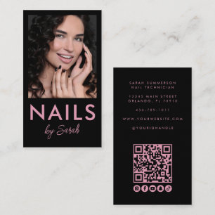 Nagelsalon QR-Code Foto Schrift Rosa Schwarz Visitenkarte