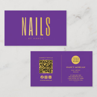 Nagelsalon QR-Code-Logo Lila und Gold Visitenkarte