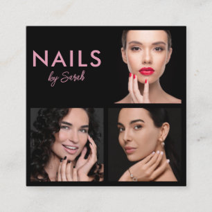 Nagelsalon-Schönheitstechnikerin Rosa Schwarz 3 Fo Quadratische Visitenkarte