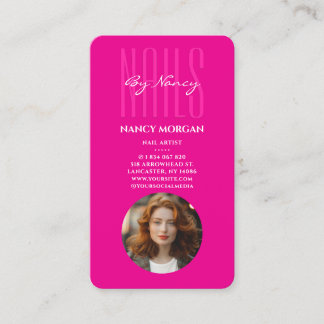 Nagelsalon Schrift Foto Qr Code Hot Pink Visitenkarte