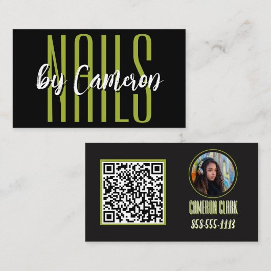 Nagelsalon Visitenkarte Fett Grün Foto QR-Code (Vorne/Hinten)