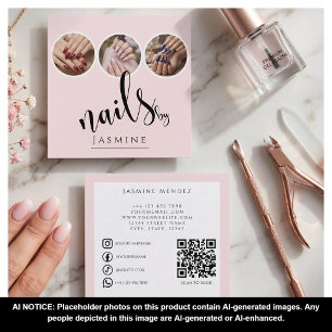 Nagelspezialistin 3 Foto QR Socials Blush Rosa Quadratische Visitenkarte