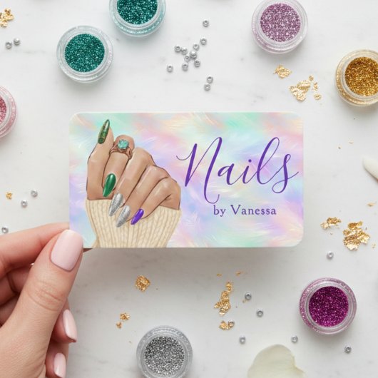 Nagelstudio Maniküre Künstlerin Irisierender Opal Visitenkarte