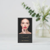 Nagelstudio-QR-Code-Foto-Script Beige Visitenkarte (Stehend Vorderseite)