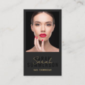 Nagelstudio-QR-Code-Foto-Script Beige Visitenkarte (Vorderseite)