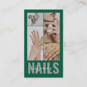 Nagelstudio-Typografie-Fotocollage Smaragdgrün Visitenkarte