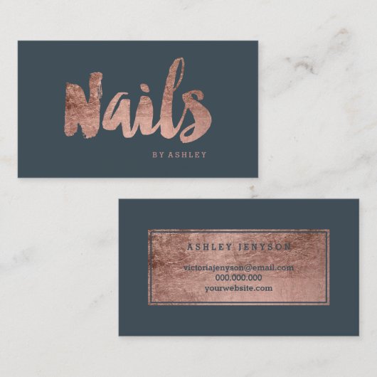 Nagelt Chic-Rosengoldtypographieholzkohle Visitenkarte (Vorne/Hinten)