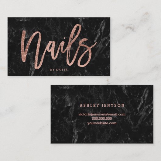 Nagelt eleganten Rosengoldtypographieschwarzmarmor Visitenkarte (Vorne/Hinten)