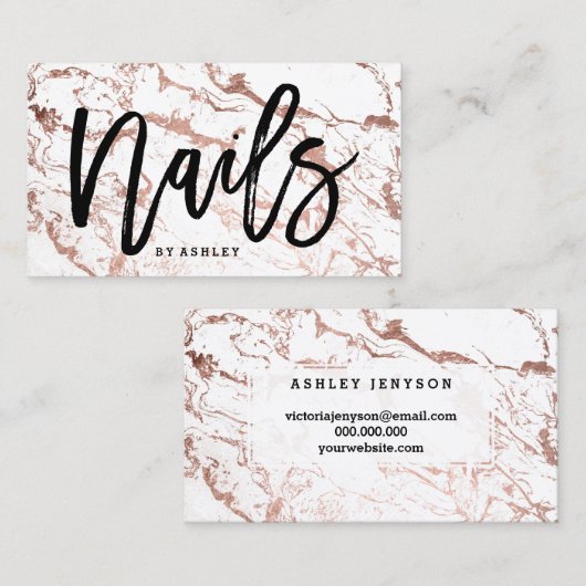 Nagelt Künstlertypographie-Rosengoldweißmarmor Visitenkarte (Vorne/Hinten)