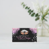 Nageltechniker Diamond Glitzer Pink & Black Salon Visitenkarte (Stehend Vorderseite)