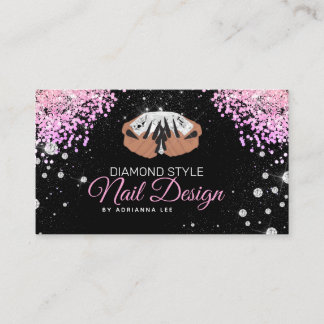 Nageltechniker Diamond Glitzer Pink & Black Salon Visitenkarte