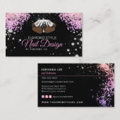 Nageltechniker Diamond Glitzer Pink & Black Salon Visitenkarte (Vorne/Hinten)