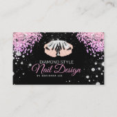 Nageltechniker Diamond Glitzer Pink & Black Salon Visitenkarte (Vorderseite)